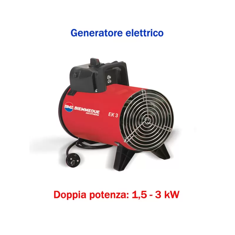 BM2 EK 3 C - Generatore d'aria calda a corrente elettrica con termostato - 2.580 Kcal/h (1.5 / 3 kW)