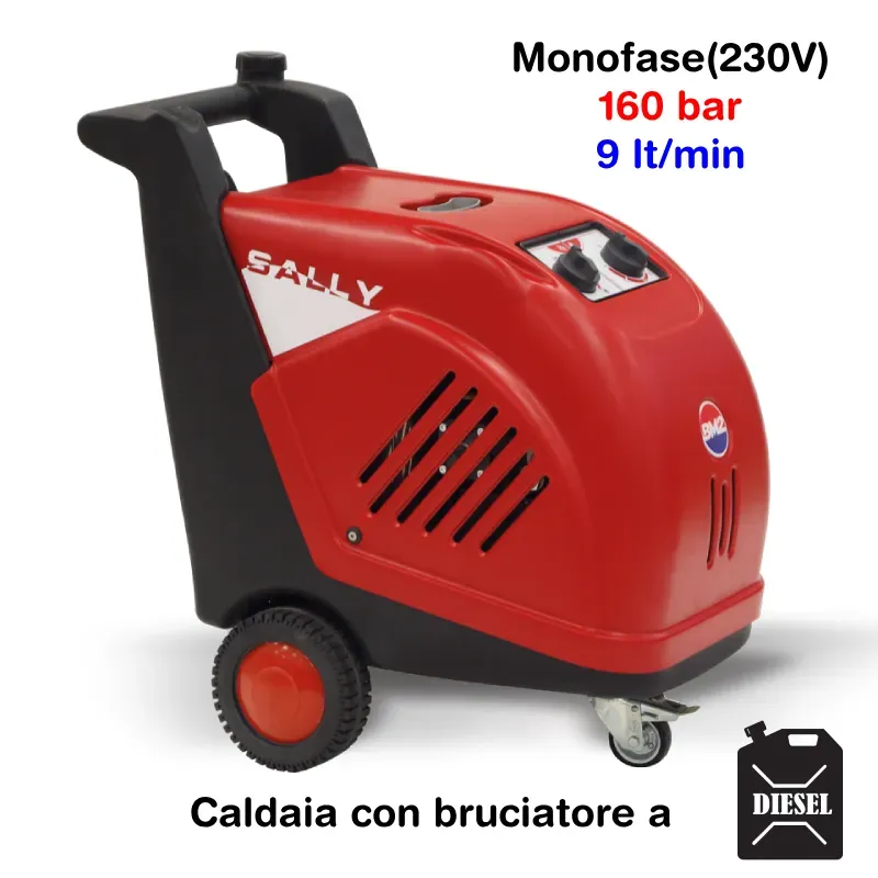 BM2 Sally 160/9 M - Idropulitrice professionale ad acqua calda (160 Bar - 9 lt/min) con bruciatore a gasolio