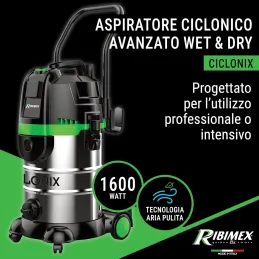 Ribimex - Aspiratore ciclonico Cyclonix 1600W 4 in 1 multifunzione