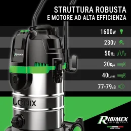 Ribimex - Aspiratore ciclonico Cyclonix 1600W 4 in 1 multifunzione