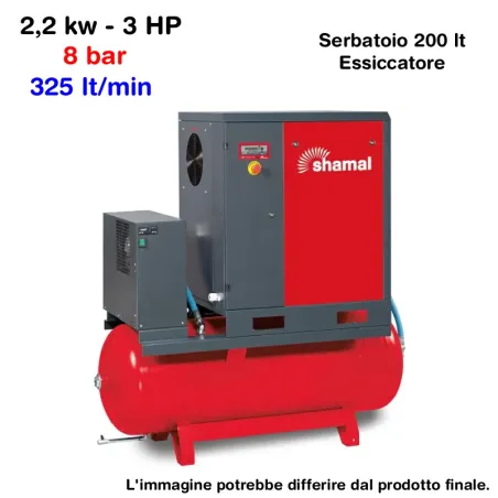 Compressore a Vite Shamal GHIBLI SE 2.2-08-200 ES 3 HP 200 Litri Essiccatore