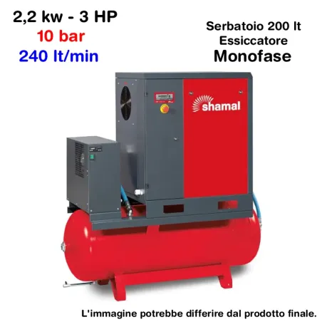 Compressore a Vite Shamal GHIBLI SE 2.2-10-200 ES M 200L 10 Bar Monofase