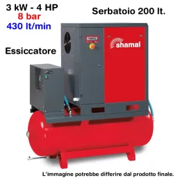 Shamal GHIBLI SE 3.0-08-200 ES Compressore a Vite 4 HP 200 Litri 8 Bar V77JS72SHA672