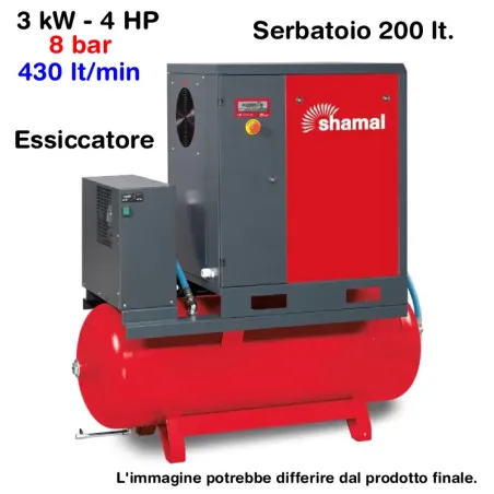 Shamal GHIBLI SE 3.0-08-200 ES Compressore a Vite 4 HP 200 Litri 8 Bar V77JS72SHA672
