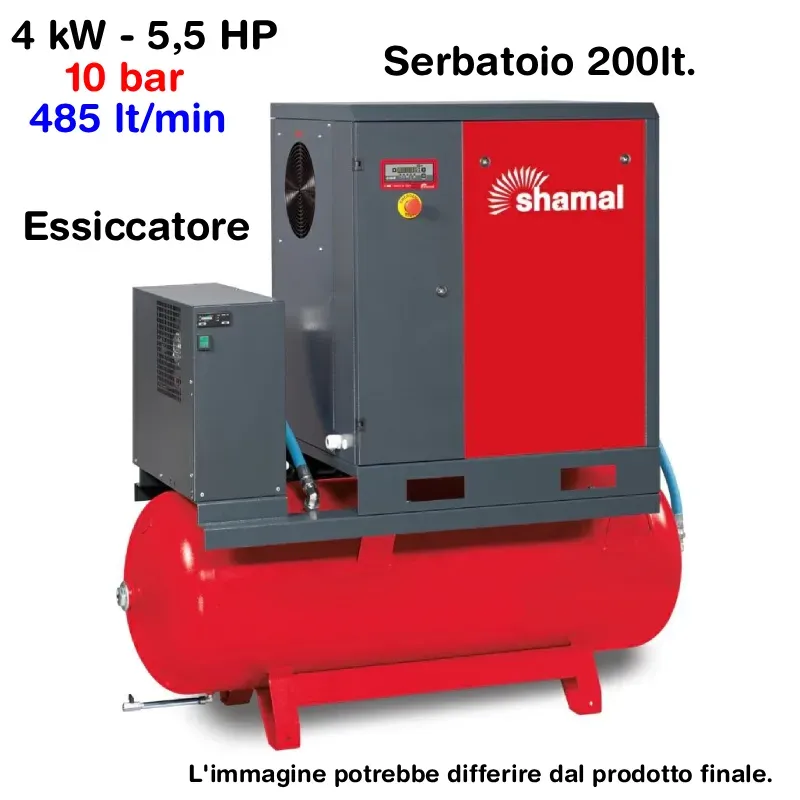 Compressore a vite Shamal GHIBLI 4.0-10-200 ES 4kW 10 bar con essiccatore