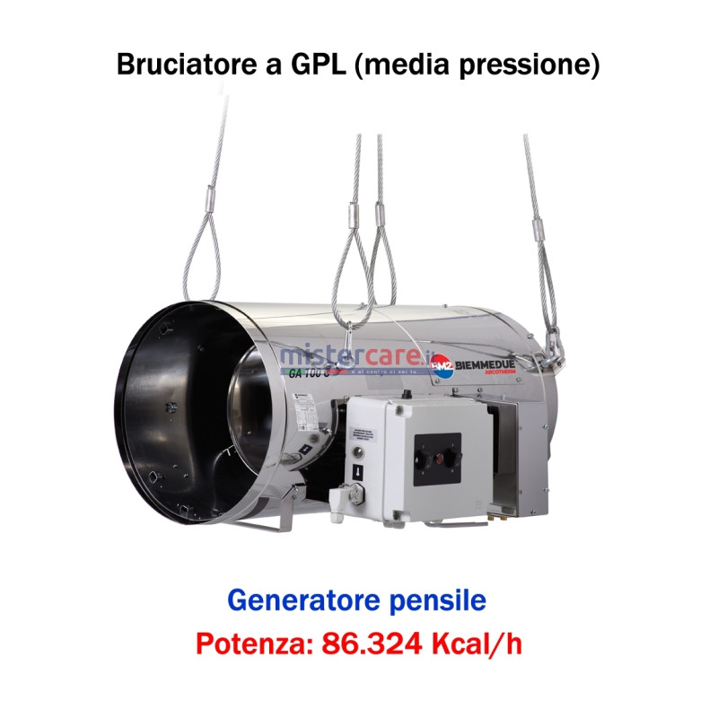 BM2 GA 100 C - Generatore d'aria calda (a GPL) in media pressione a combustione diretta (pensile) - 86.324 kcal/h