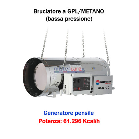 BM2 GA/N 70 C - Generatore d'aria calda (a GPL e metano) in bassa pressione a combustione diretta (pensile) - 61.296 kcal/h