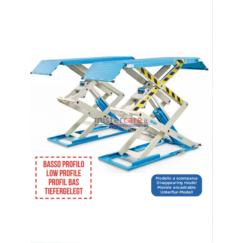 OMCN 723 - Ponte sollevatore elettroidraulico (a basso profilo) a doppia forbice/pantografo (3.200 Kg)
