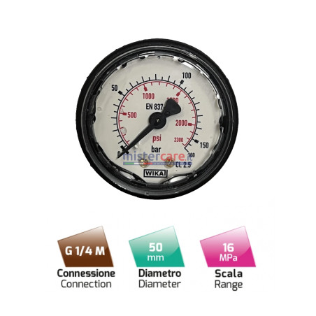 MTM - Manometro in glicerina con attacco posteriore (1/4" - Ø 50 mm - 0/160 Bar)